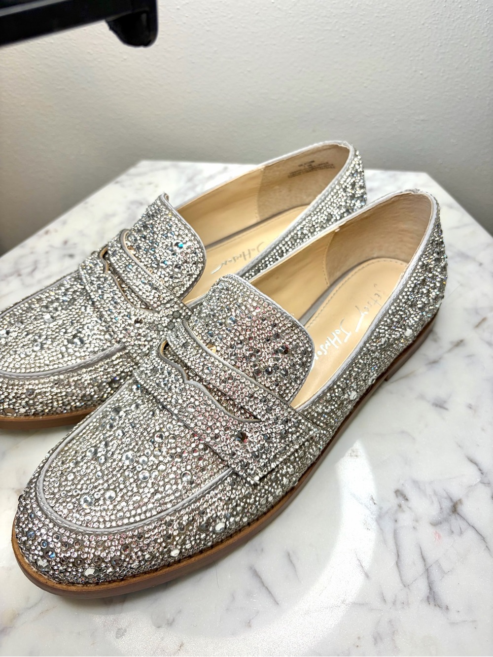 Betsey Johnson Silver Rhinestone Crystal Loafers Size 7.5 Sparkly Flats - Picture 6 of 12